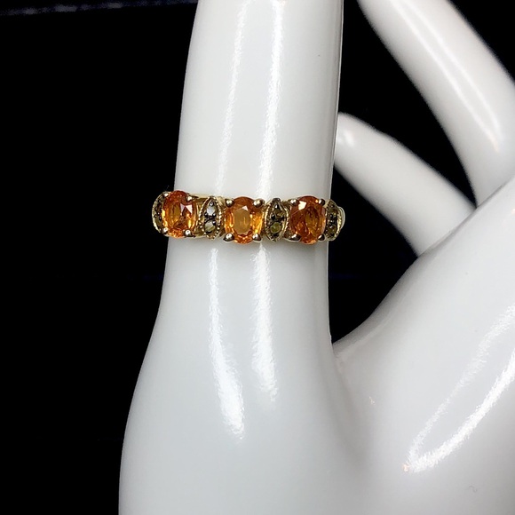 CITRINE and MARCASITE Vermeil Single Band Ring Sz 7 - Picture 3 of 17